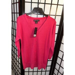 What's Next‎ Womens Medium Pink Button Front V Neck 3/4 Sleeve Cardigan Sweater